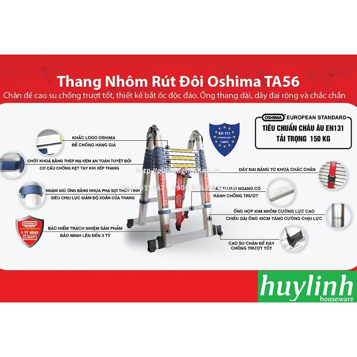 Thang nhôm rút đôi chữ A Oshima TA-56 - 5.6 mét