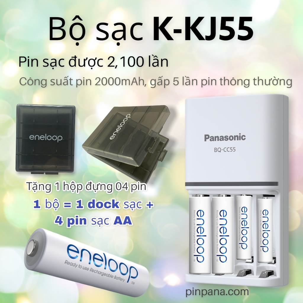 Bộ sạc cao cấp eneloop Panasonic K-KJ55 & K-KJ51, pin sạc AA, AAA eneloop và eneloop Pro