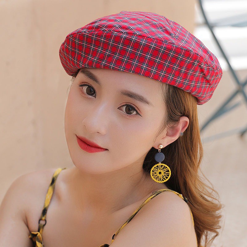 Nón Beret Họa Tiết Caro Thời Trang Cho Nữ