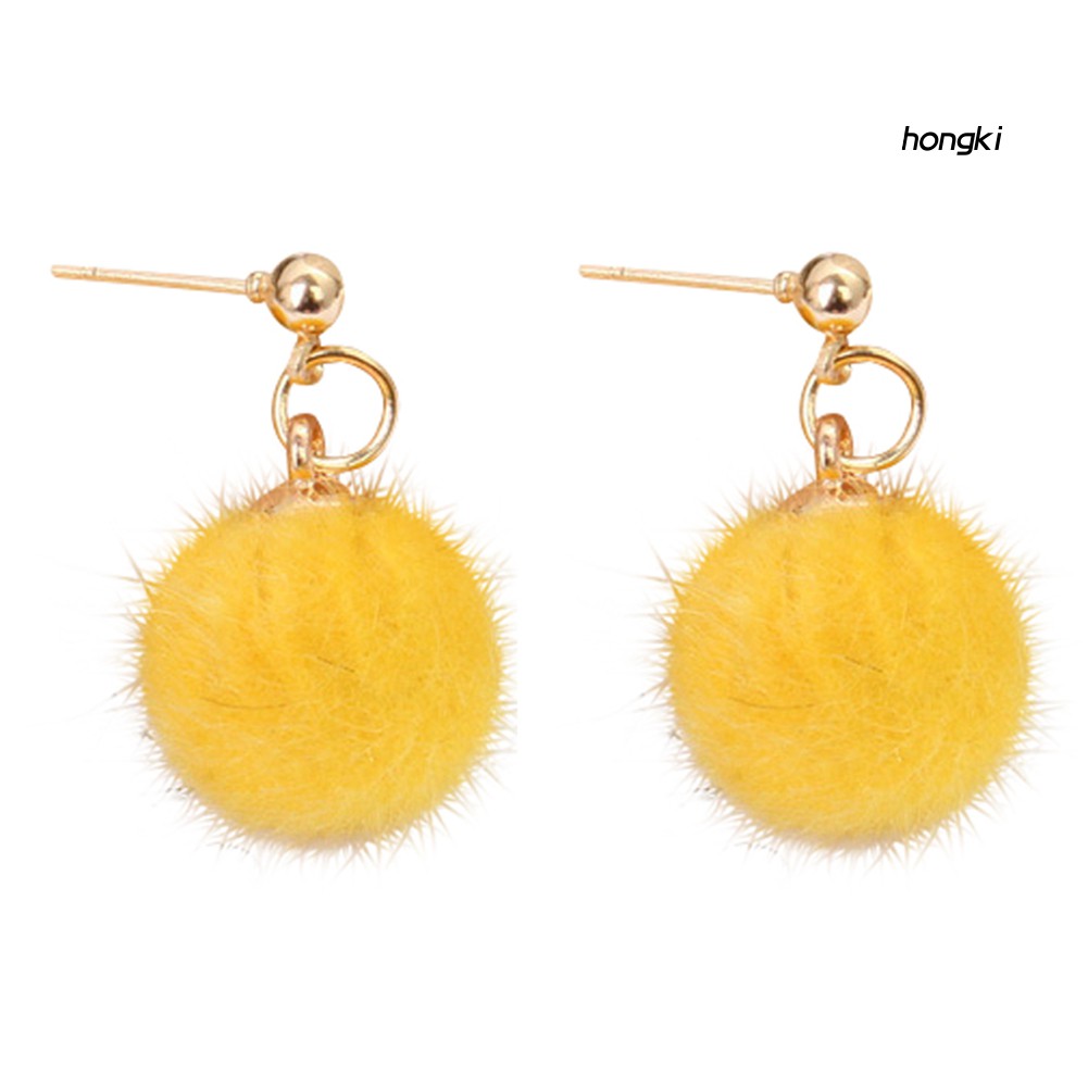 Khuyên tai quả cầu lông xù thời trang mùa đông cho nữ tùy chọn màu sắc