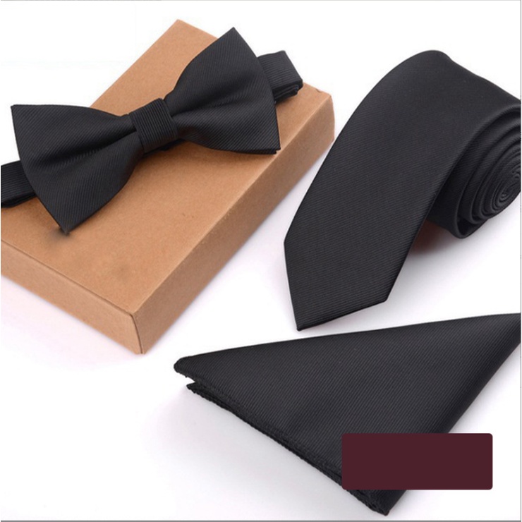 Combo 3 món Cà vạt 6cm, Nơ cài áo, Khăn cài túi áo vest Nam thời trang, cravat chú rể, dự tiệc, chụp ảnh, công sở CBC