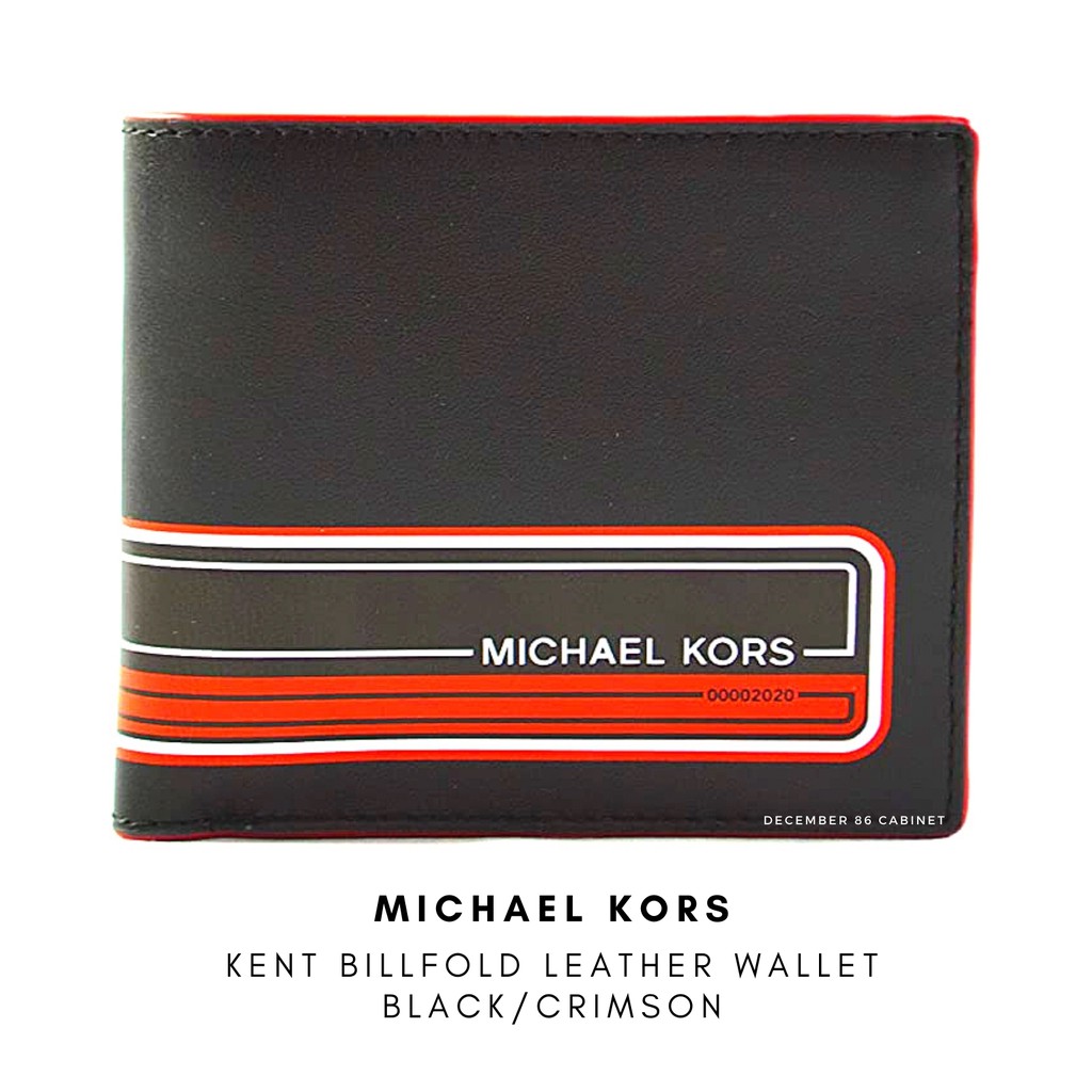Michael Kors Men's KENT Leather Billfold Wallet, Black/Crimson | Shopee  Việt Nam