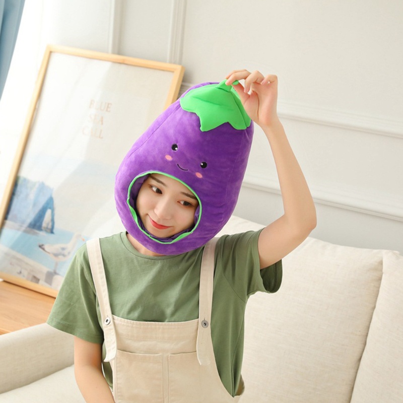 Mũ Nhồi Bông Giữ Ấm Tai Hình Quả Cà Tím Thêu Họa Tiết Hoạt Hình Dễ Thương