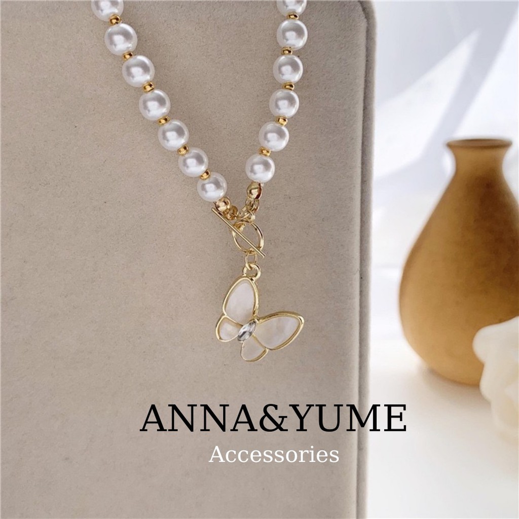 Dây chuyền ngọc trai nhân tạo hình bướm phong cách Retro Pháp, Vòng cổ ngọc trai hình bướm