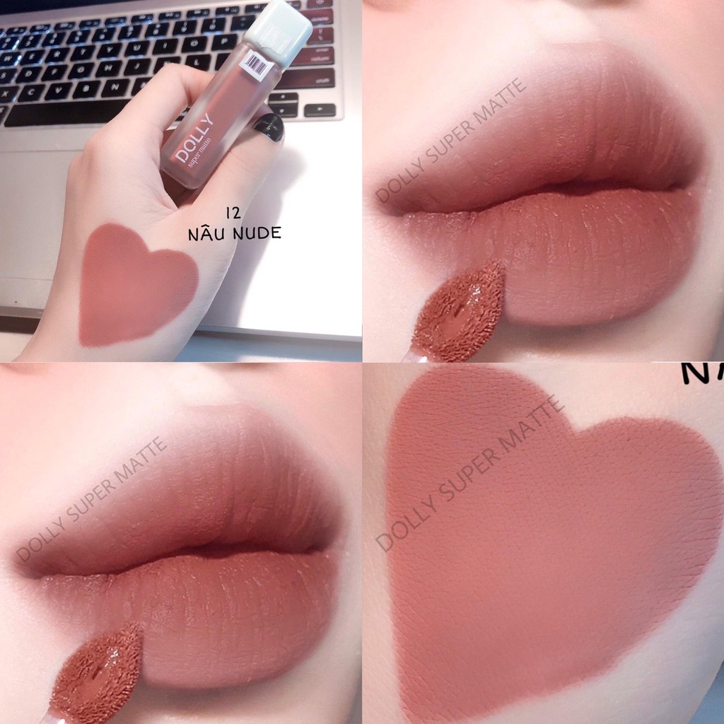 [12 Nâu Nude] Son Kem Lì Dolly Super Matte Không Chì Màu Nâu Nude [12] Tách Sét