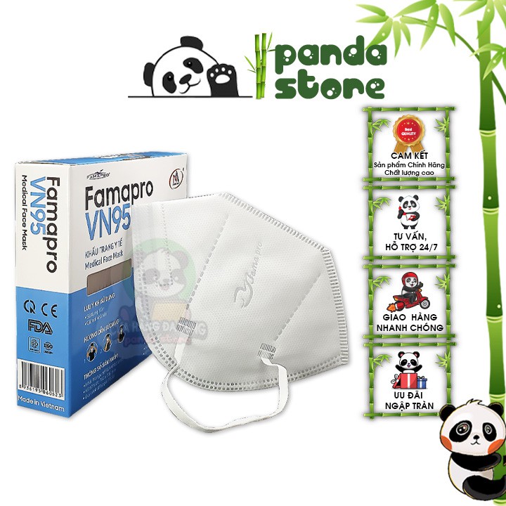 Khẩu trang y tế kháng khuẩn cao cấp 4 lớp Famapro VN95 Medical Face Mask chính hãng Nam Anh. Hộp 10 cái
