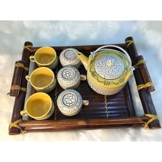 Bộ ấm chén men rạn bát tràng kèm khay