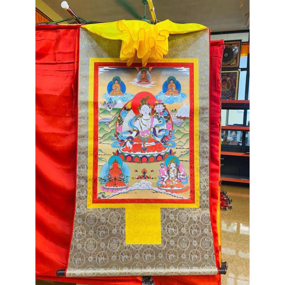TRANH THANGKA BỔN TÔN - VẢI MỀM NÂU TÂY TẠNG