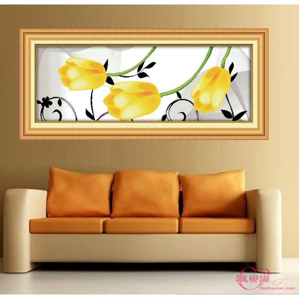 Tranh thêu chữ thập Hoa Tulip Vàng 3 bông H367  (135x49cm)