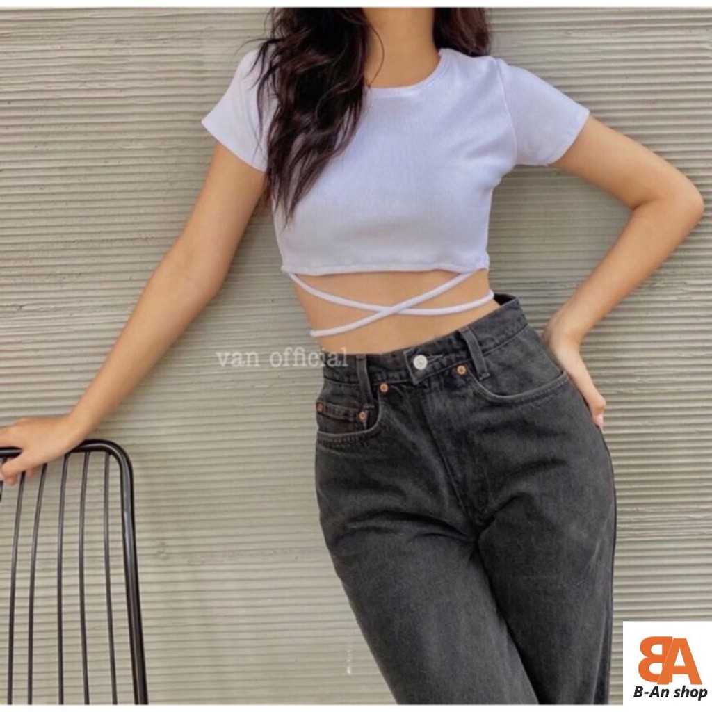 Áo thun kiểu croptop quấn eo thun Borip