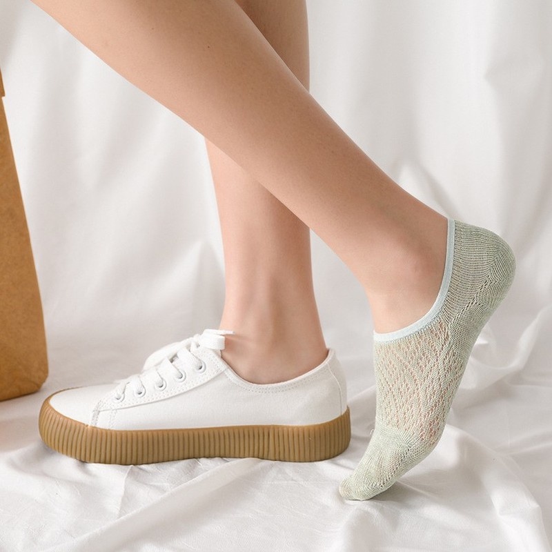 1 Đôi Tất Lưới Vô Hình Thoáng Khí Chống Trượt Màu Sắc Đơn Giản Cho Nữ