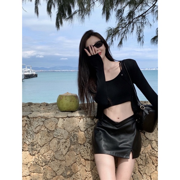 Set Áo Hai Dây + Áo Khoác Cardigan Dáng Croptop - Tharo Clothing