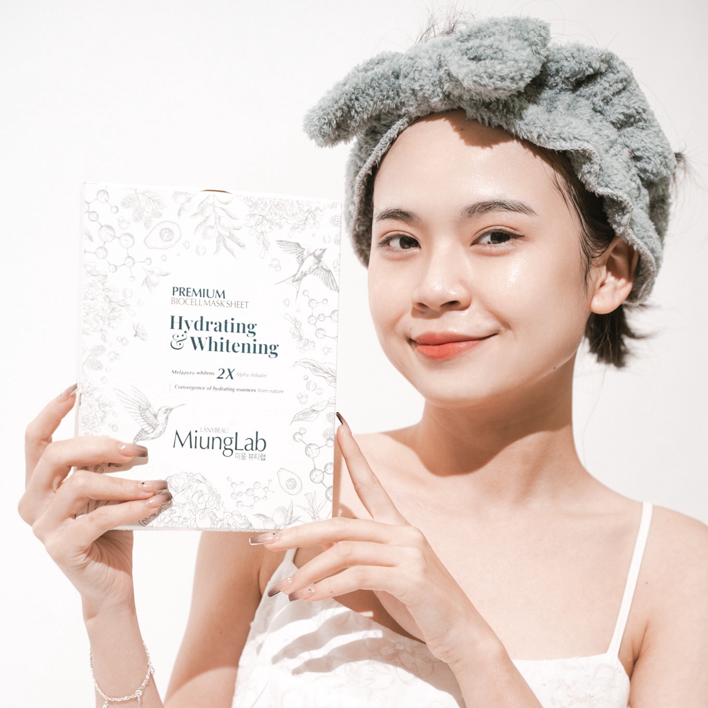 Hộp 8 miếng Mặt nạ cấp ẩm và dưỡng trắng da LÁNYBEAU MiungLab Premium Hydrating & Whitening Biocell Mask Sheet