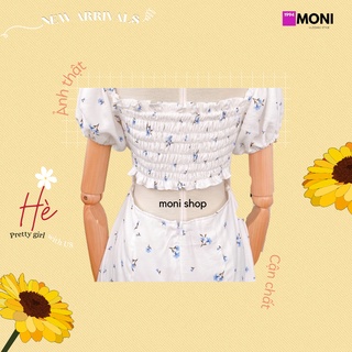 Váy hoa nhí trễ vai hở lưng (có chít eo)