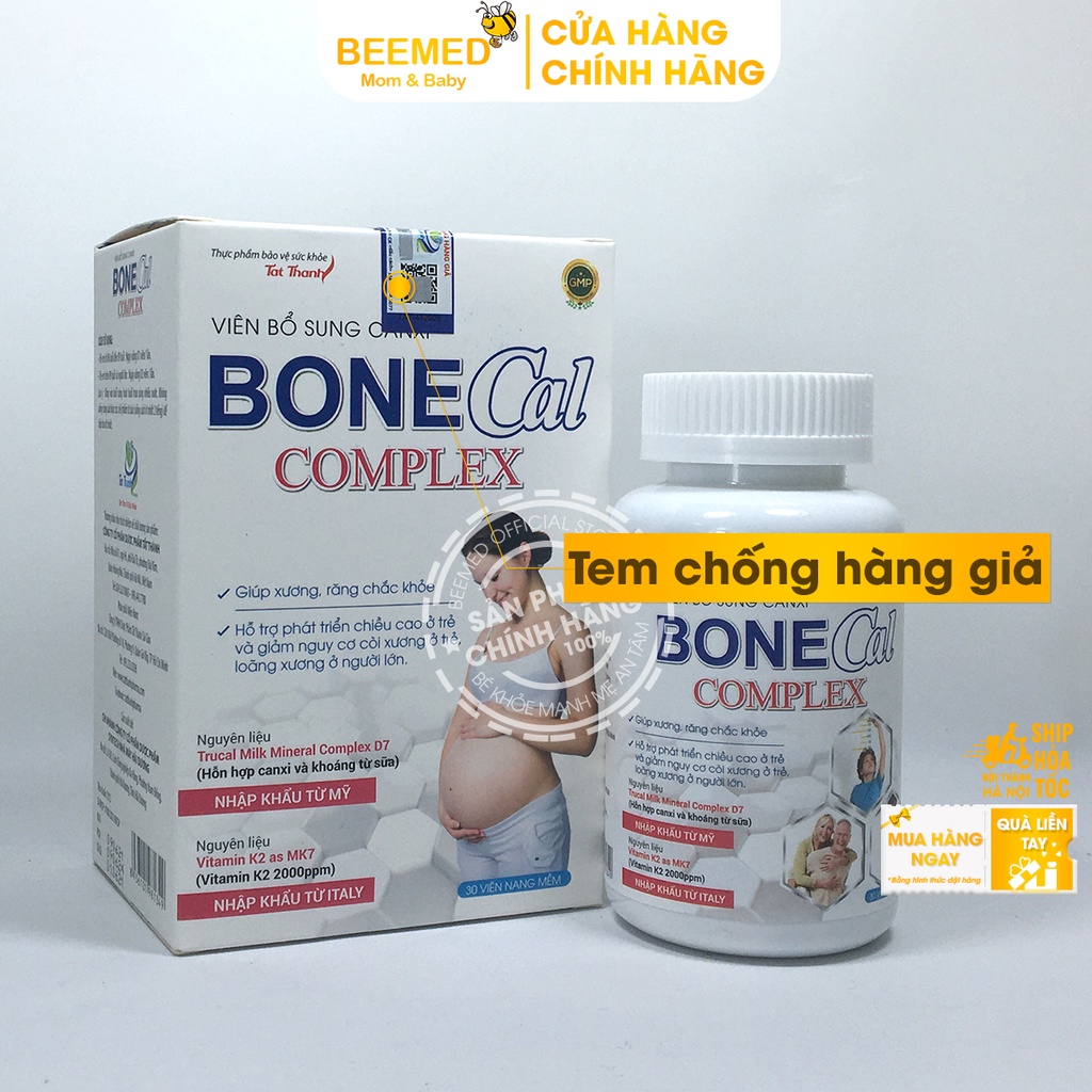 Bổ sung Canxi từ sữa Bone Cal Comlex, giảm loãng xương, còi xương ở trẻ em và người lớn, có thêm D3 K2 Hộp 30v