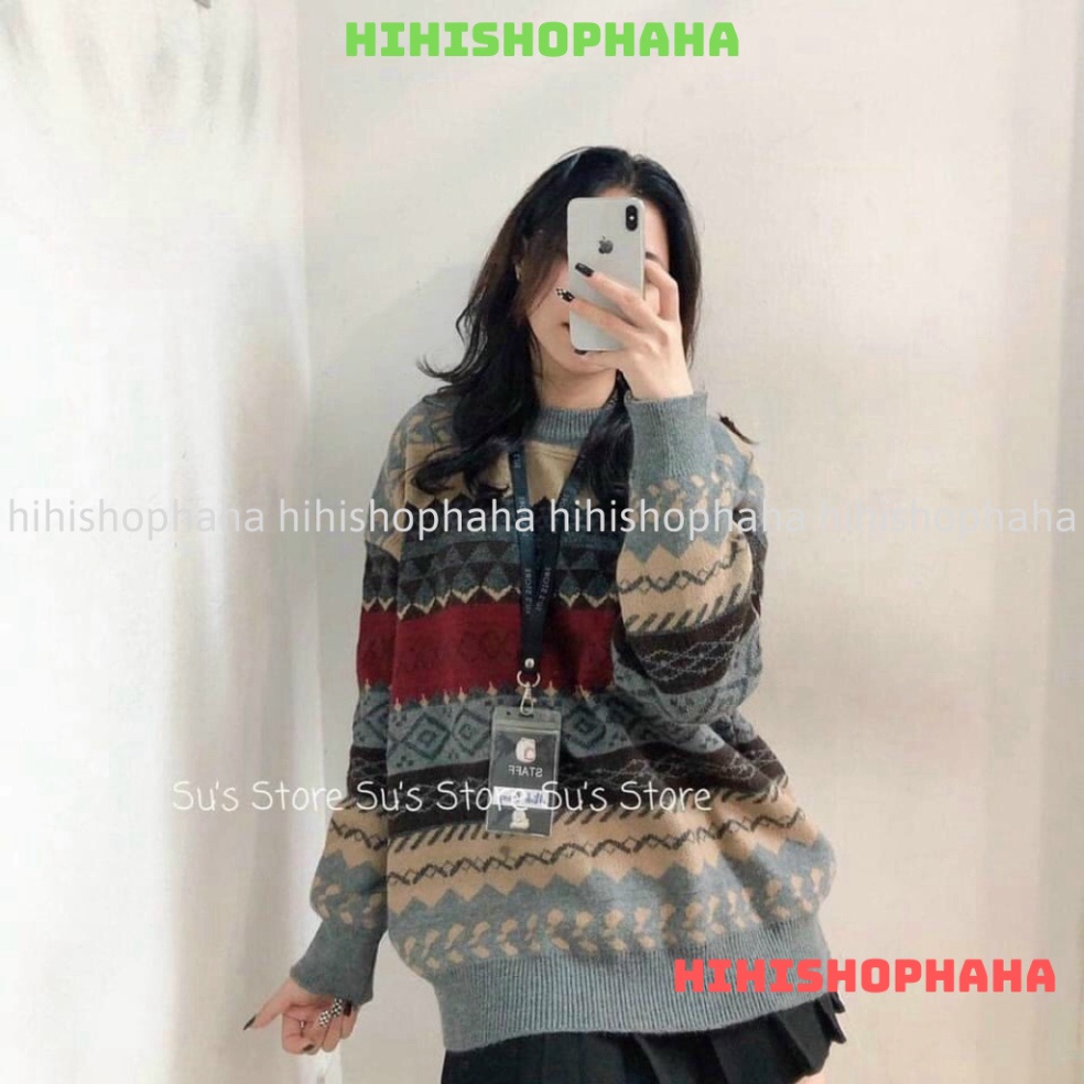Áo len thổ cẩm họa tiết hàng Quảng Châu cao cấp phom rộng siêu đẹp hihishophaha