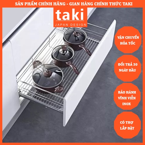 {CHÍNH HÃNG} Giá Để Xoong Nồi Tủ Bếp Dưới NAN TRÒN TAKI INOX 304 Ray Âm Giảm Chấn (BẢO HÀNH VĨNH VIỄN)