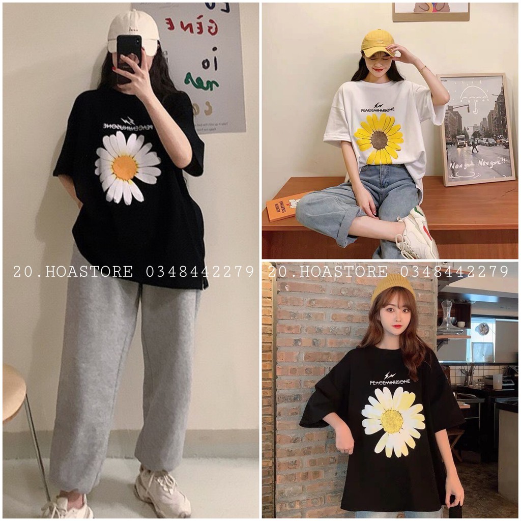 ÁO PHÔNG FORM THỤNG hoa cúc Peaceminusone Daisy Tee BASIC ULZZANG