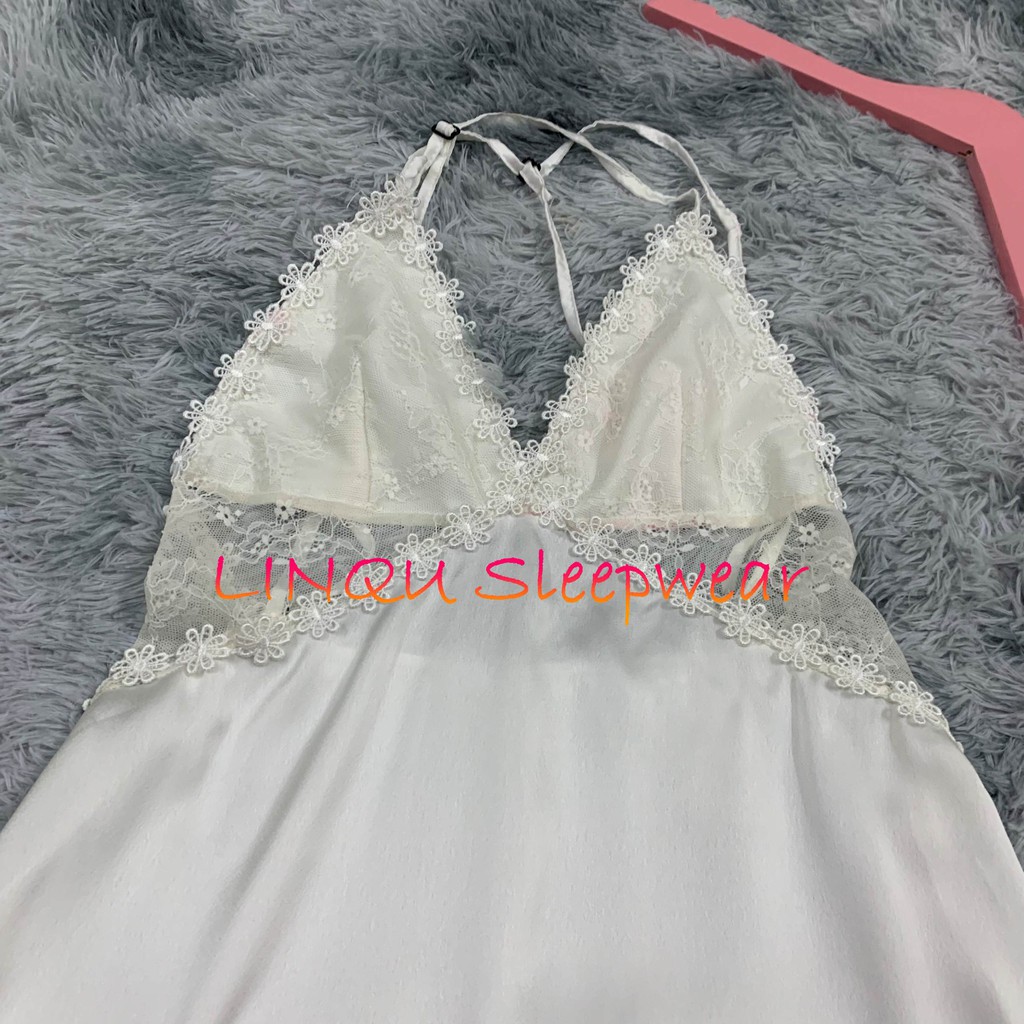 Váy Ngủ Sexy phối ren hoa chất satin mềm mịn mặc ngủ thoái mái gợi cảm - Linqu Sleepwear
