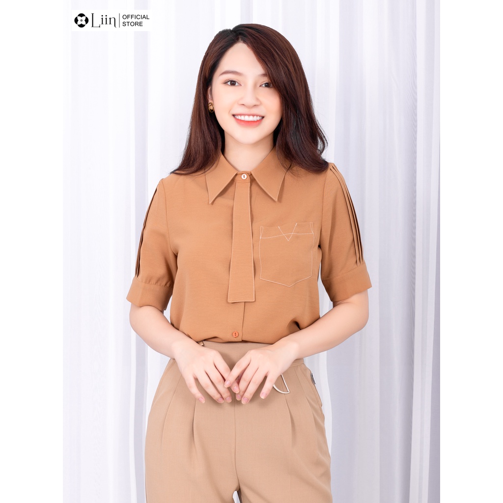 Áo sơ mi Linbi Cộc tay màu Nâu thiết kế kèm Cavat trẻ trung, hiện đại liin clothing SM3561