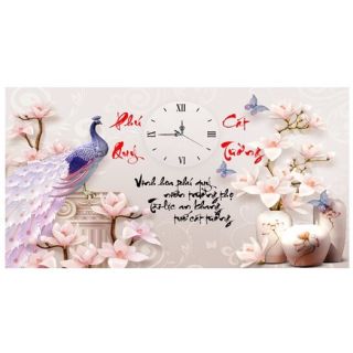 Tranh đính đá đồng hồ phú quý cát tường 90x58cm lv279