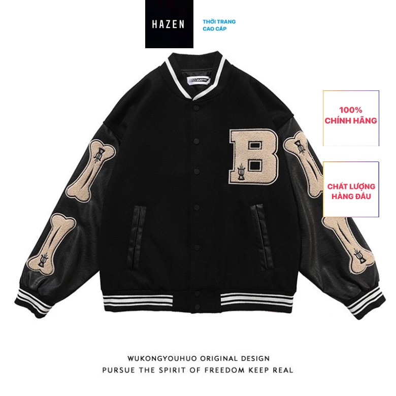 Áo Khoác Vasity B BONE hàng LOẠI 1 nam nữ chất nỉ phối tay da thêu logo nhiều màu Vasity Jacket