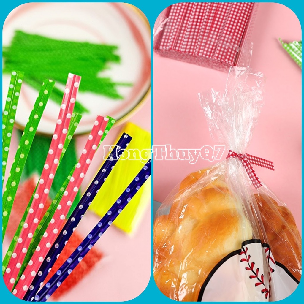 Dây Buộc Túi Bánh Kẹo Kẽm Chấm Bi Carô Cột Túi Bánh Ngọt, Kẹo Mút cho đám cưới, sinh nhật, tiệc /10.22/ - HongThuyQ7