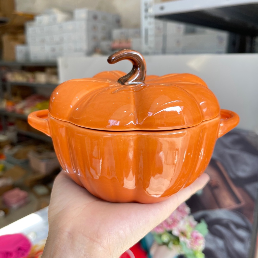 Bát sứ, bát sứ có nắp hình cà chua, bí ngô xinh xắn, có tai cầm, dùng được với lò vi sóng, dung tích 500ml