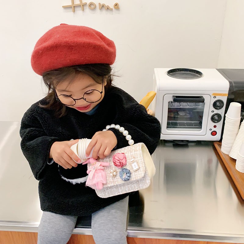 Túi dạ đính thỏ mini xinh xắn, túi đeo Fuha dáng vuông dễ thương cho bé