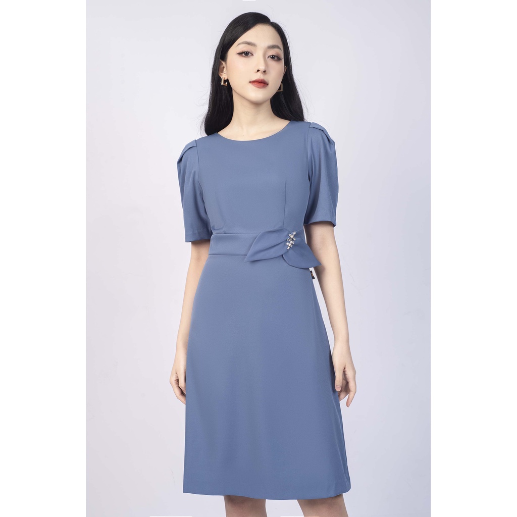 Đầm chữ A cổ tròn, tay ngắn bồng vai MMOutfit M-DA000421204