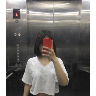[Ảnh Thật]Áo Croptop Cổ Tim Form Rộng Basic