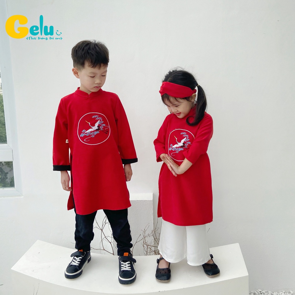 Sét áo dài cách tân cho bé chất liệu Nhung Text Hàn cao cấp cho trẻ em - Gelukids-B025