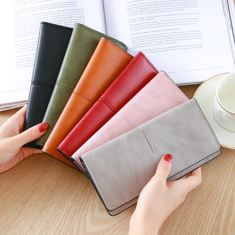 Ví Da PU Siêu Mỏng Dáng Dài Đa Năng Thiết Kế Đơn Giản Phong Cách Hàn Quốc Cho Nữ