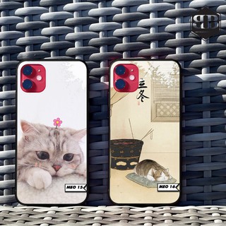 Ốp lưng kính cường lực iphone 11 hình mèo cute