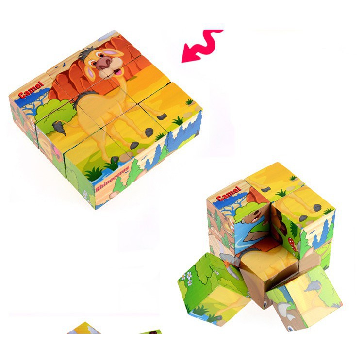 [CHỌN MẪU] Bộ đồ chơi ghép hình 6 mặt 9 miếng gỗ ghép được 6 tranh khác nhau