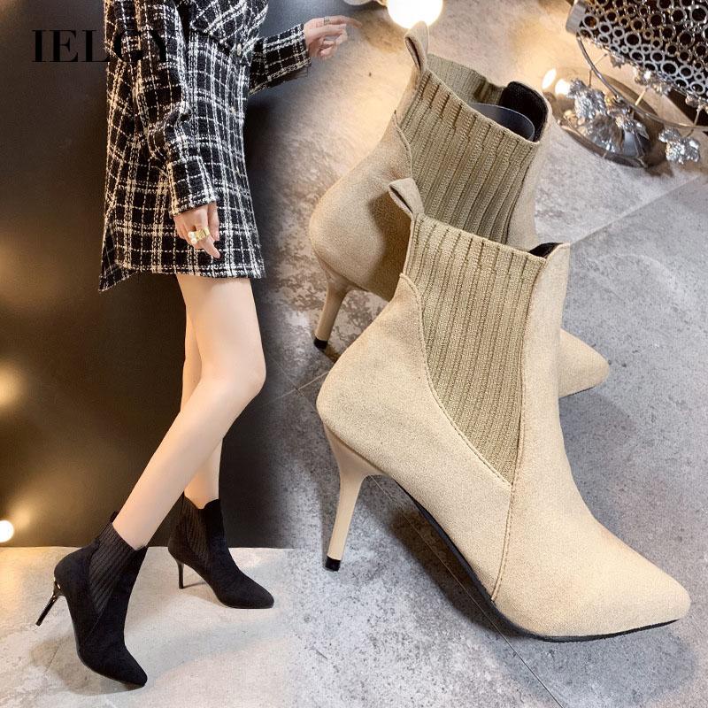 IELGY Giày Boot Cao Gót Mũi Nhọn Thời Trang Sành Điệu Cho Nữ