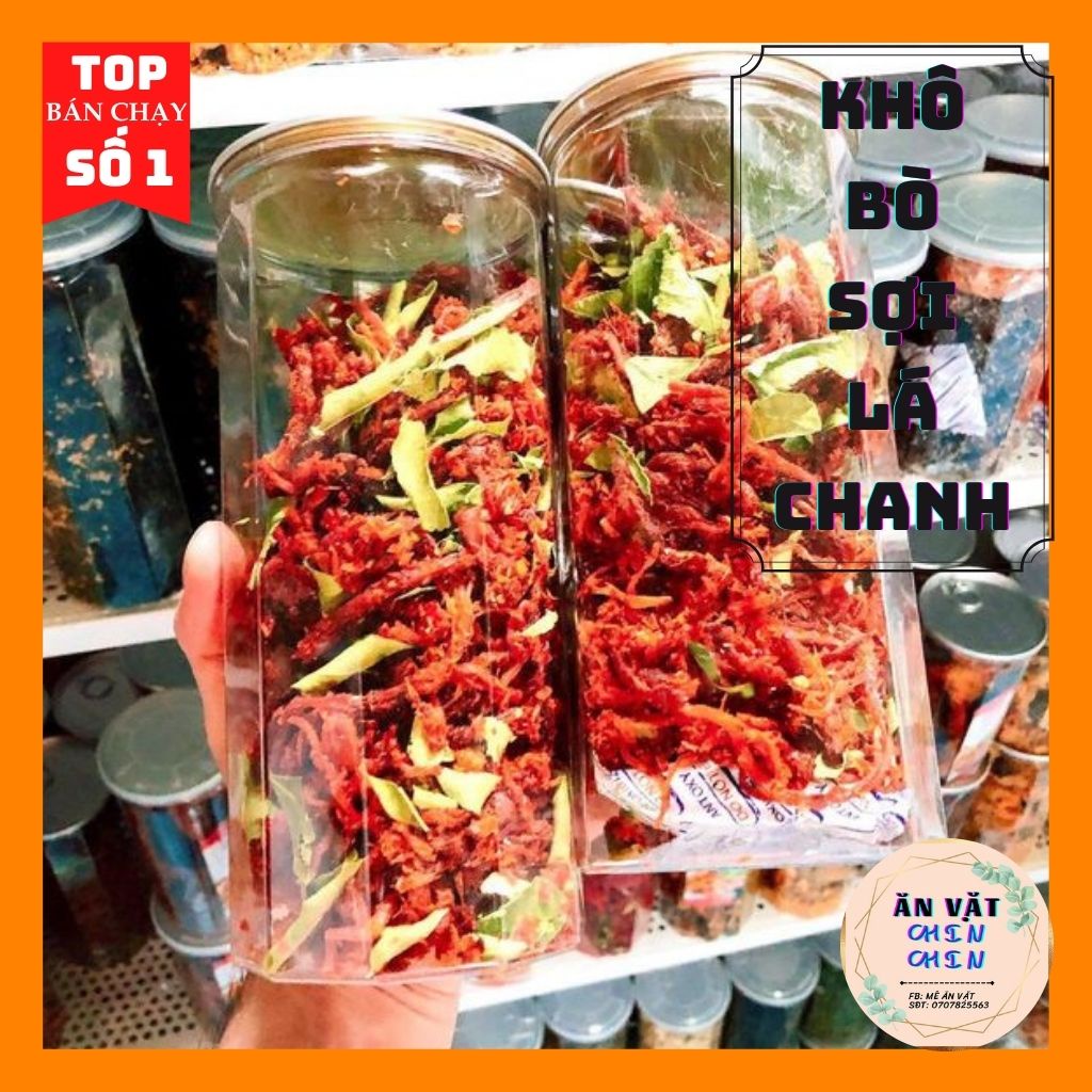 Khô bò xé sợi lá chanh lon 300g, đậm đà, đảm bảo chất lượng - ĂN VẶT CHIN CHIN.