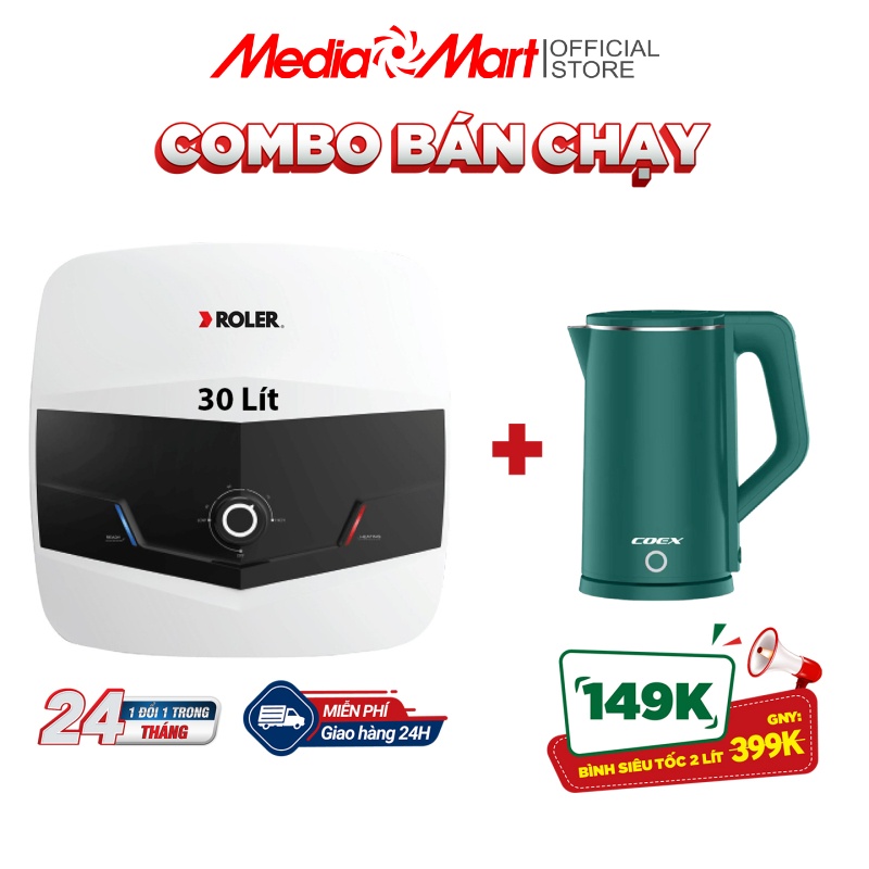 Bình nóng lạnh gián tiếp Roler 30L WH-8113 kiểu vuông