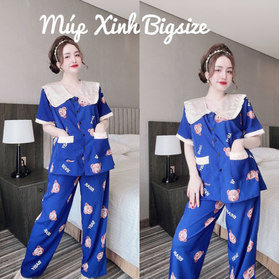[ Bigsize 50-100kg ] Đồ Bộ Dài Tiểu Thư Bèo Nhún Lụa Mai Ngô Hai Túi Cho Nàng Múp