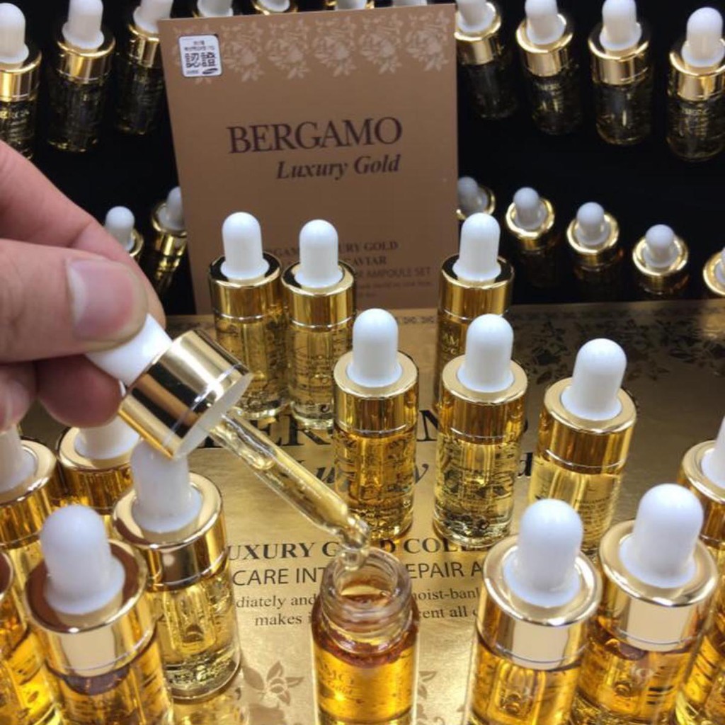 Bộ tinh chất dưỡng chống nhăn và làm sáng da Bergamo Luxury Gold Collagen Serum & Caviar 13ml x 4, 13ml x 20