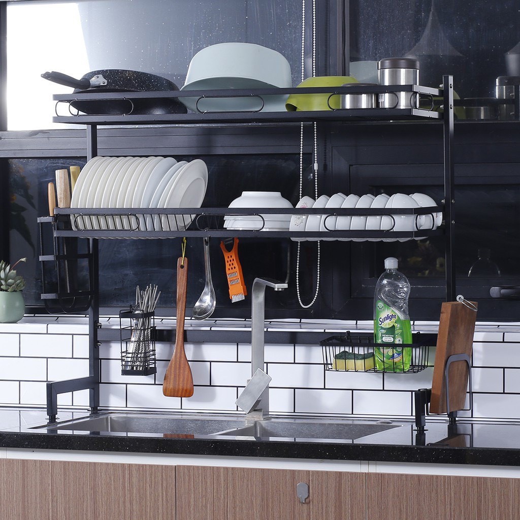 ❤️MIỄN PHÍ SHIP❤️ Kệ Để Chén Bát Đa Năng Thông Minh - Giá Để Đồ Chén Đĩa Trên Bồn Rửa Bát Thép Carbon Sơn Đen Cao Cấp