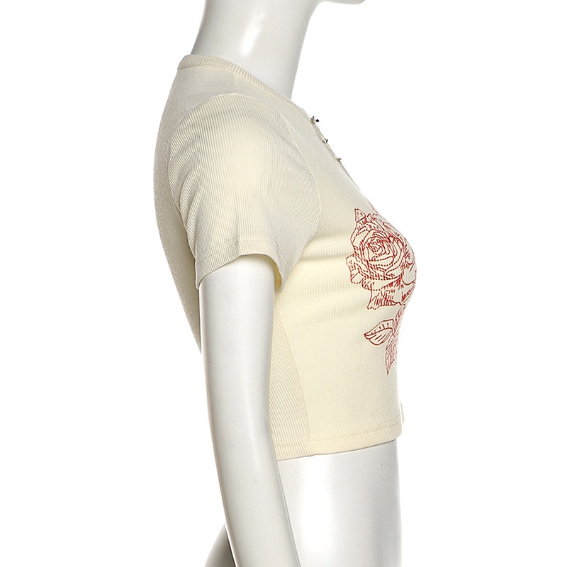 Áo Thun Crop Top Nữ Ngắn Tay In Chữ Thời Trang