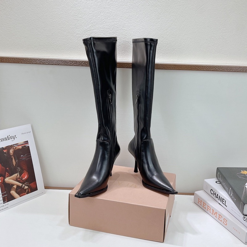 Bốt boot đùi lửng mũi nhọn gót nhọn khoá hông basic fullbox hàng quảng châu cao cấp