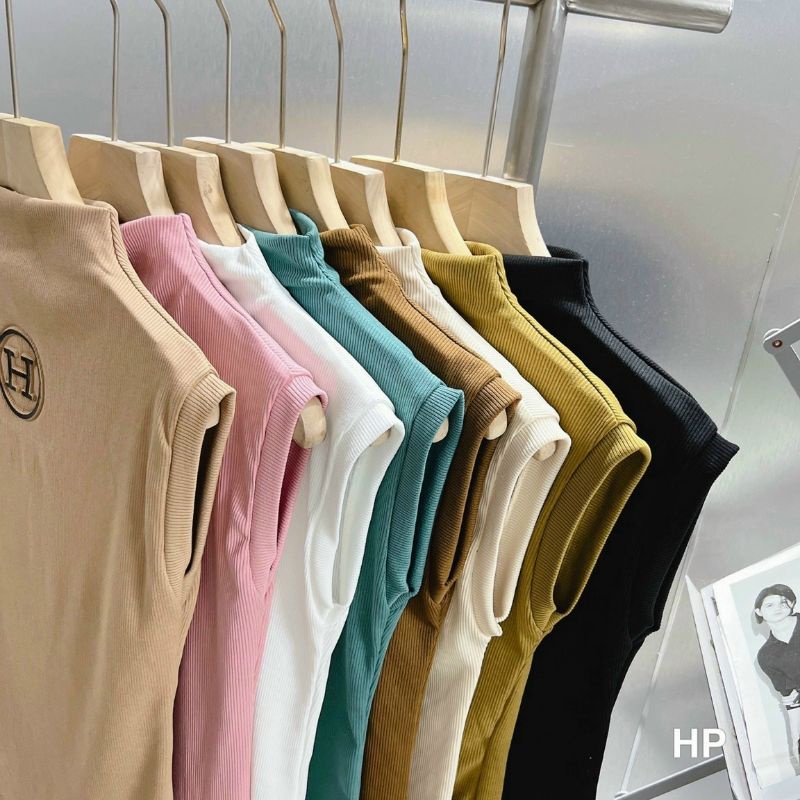 Áo thun ba lỗ sát nách cổ lọ thêu chữ ngẫu nhiên (A15)