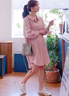 Đầm sơ mi hồng form dài v2 (kèm hình thật)