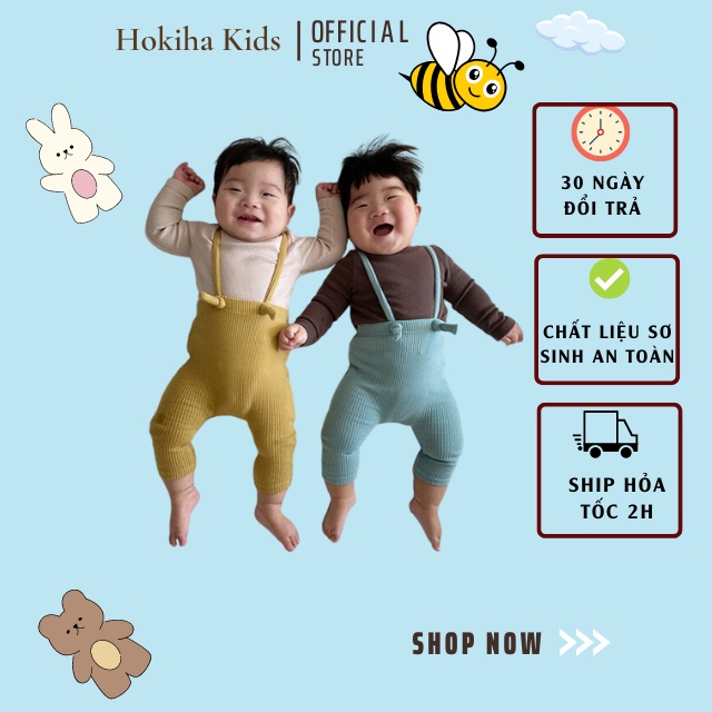 Quần yếm cho bé Hokiha Kids, quần yếm dài siêu đáng yêu cho bé size 7-14kg