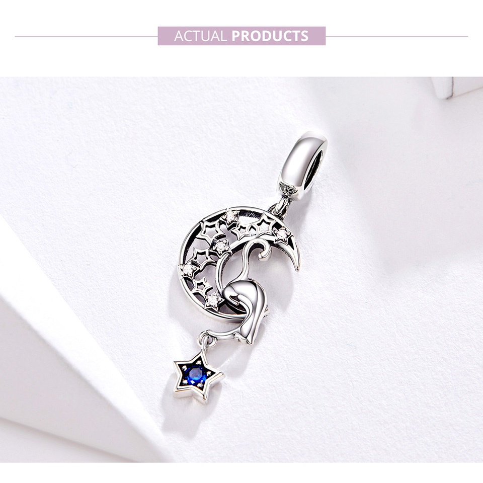 Charm hạt Bamoer AIC043 hình trăng lưỡi liềm lỗ hở 4.5mm DIY vòng tay vòng cổ