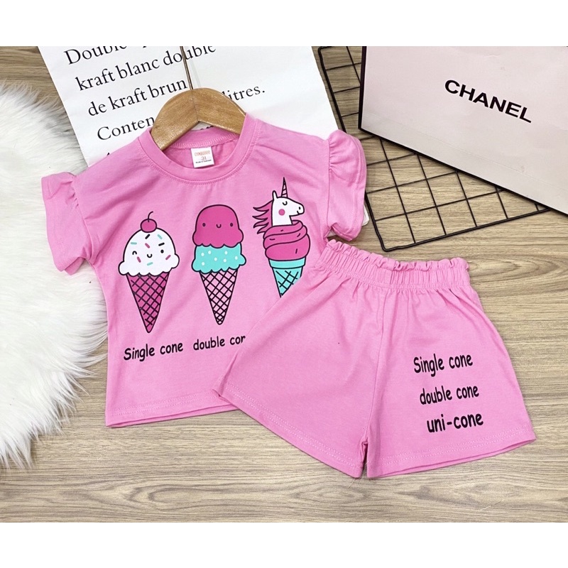 [ 25kg-32kg] Bộ cotton 4 chiều bé gái quần đùi màu hồng phấn