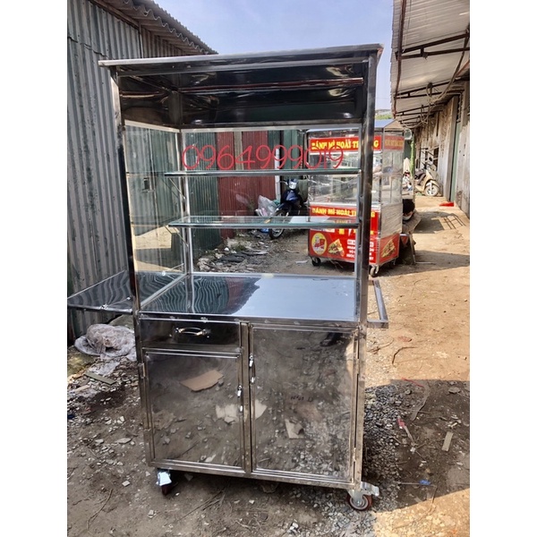 Xe bánh mì que mini 2 tầng kính