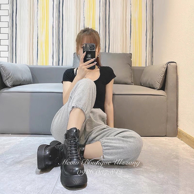 Giày bốt cổ cao đai siêu chất hot trend hack dáng dễ phối đồ ulzzang Hàn Quốc có ảnh thật